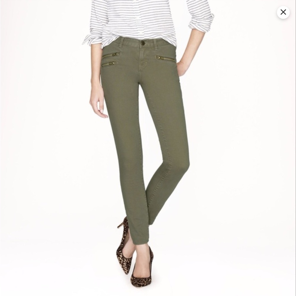 J Crew Toothpick Jeans With Zippers Ankle Jeans Olive Green Skinny Jeans 32